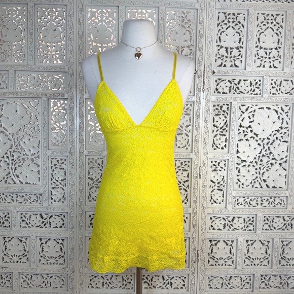 Victoria's Secret Other - Victorias Secret Neon Yellow Lace Cami Lingerie Nightgown Sz S Romantic Angel